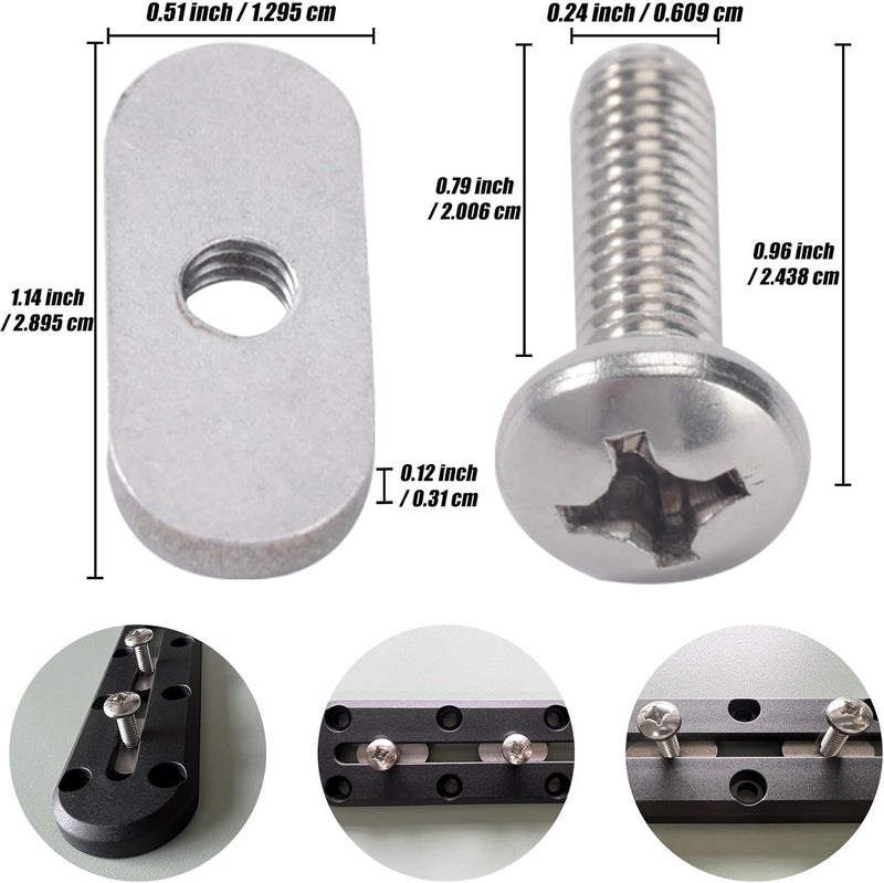 DoThisAllDay 304 Stainless Steel Kayak Rail/Track Screws 304 SS Track Nuts Kayak Hardware Mount Tie Down Eyelet Rail Kayak Mounting Screws Gear Mounting Replacement Kit for Kayaks Rails Screws Canoes Boats - Image 3